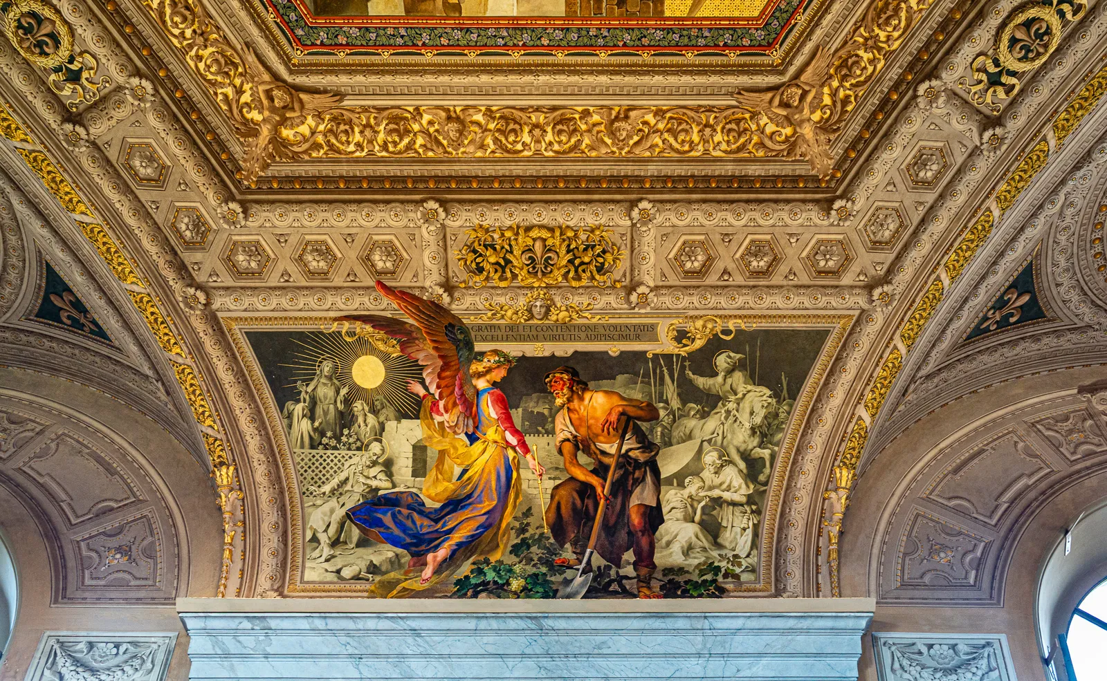 Angel and Farmer fresco by Ludwig Seitz
