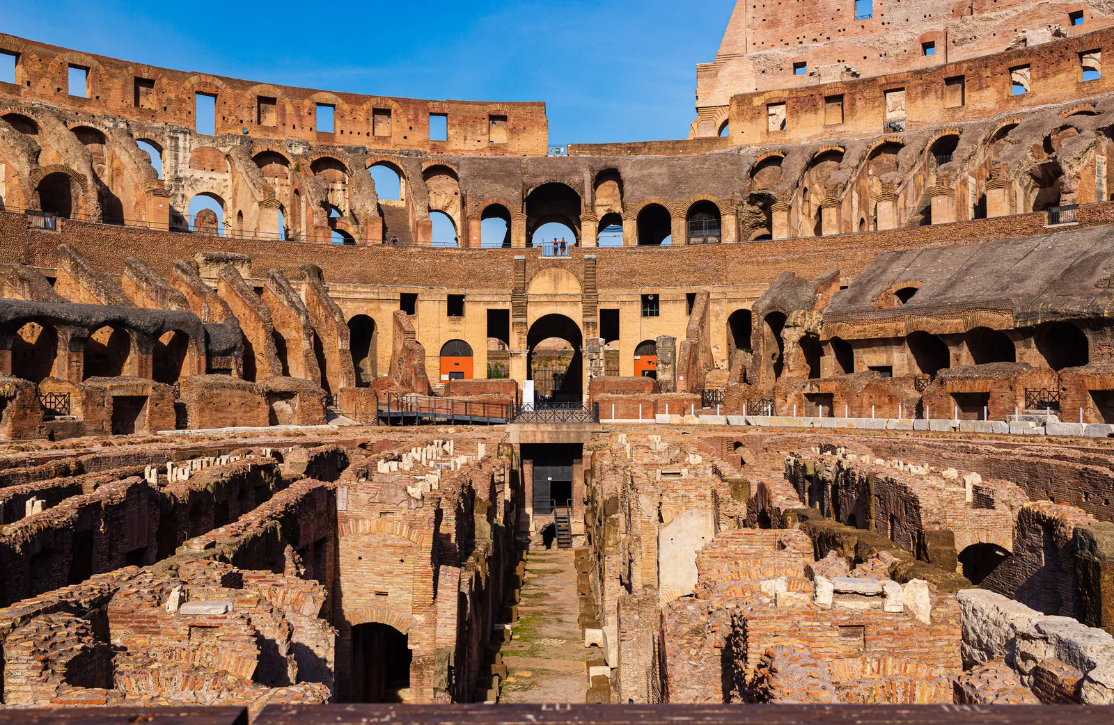Looking down into the underground tunnels and chambers of the Colosseum hypogeum
