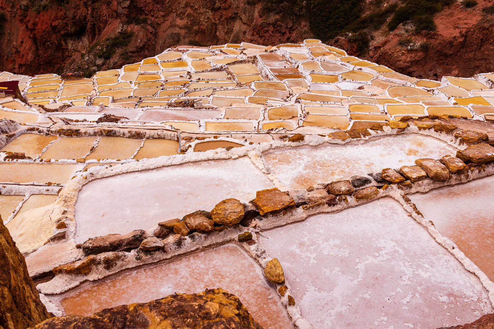Salt evaporation ponds at Maras, fed by a natural mineral spring