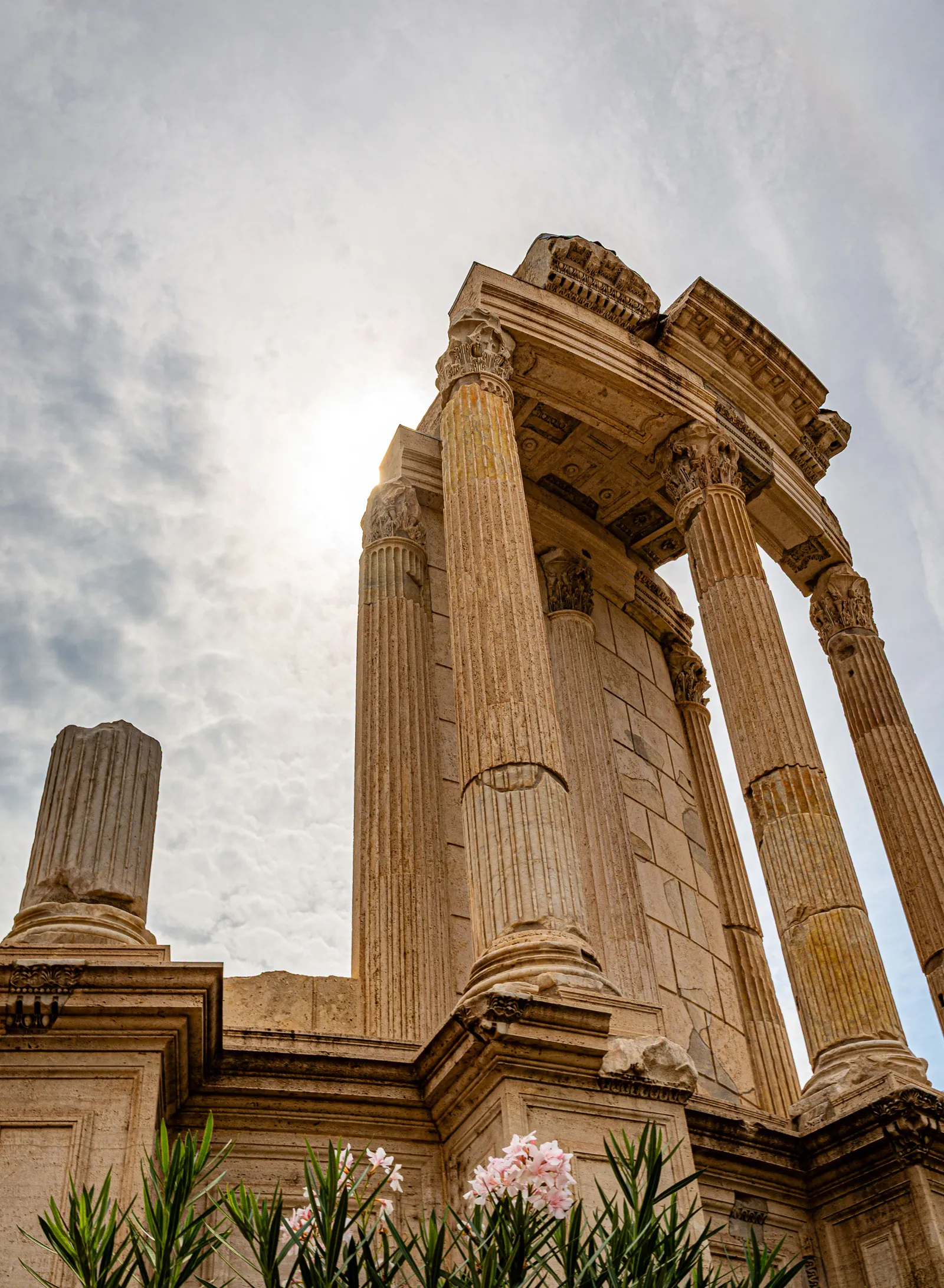 The circular stone remains and columns of the sacred Temple of Vesta