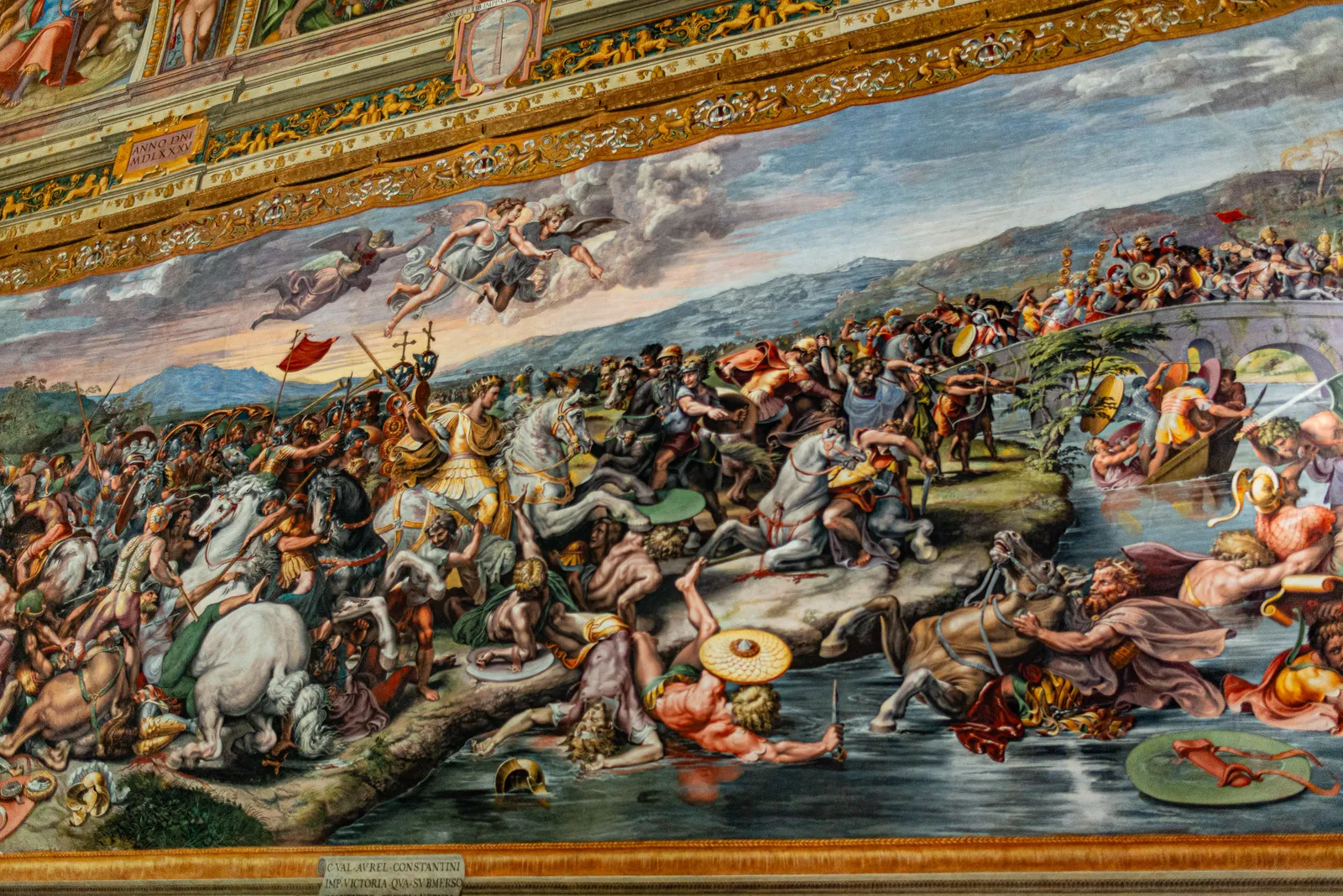 Triumph of Constantine over Maxentius at the Battle of the Milvian Bridge tapestry in the Vatican Gallery of Tapestries